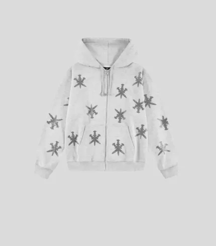 Rhinestone Zip Hoodie Grey.webp