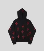 Unknown Black x Red Rhinestone Cross Zip Hoodie 1.webp