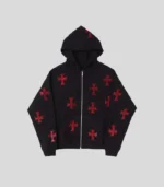 Unknown Black x Red Rhinestone Cross Zip Hoodie.webp